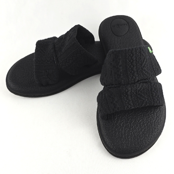 Sanuk Women's Yoga Mat Capri Black Textile Flat Slip On Sandals Cushioned Sz 6 - Picture 3 of 11
